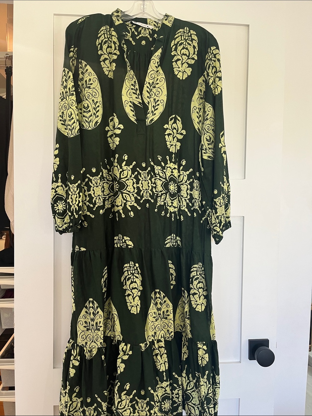 Zara Green & Lime Floral Print Tiered Midi Dress - Excellent condition size smal